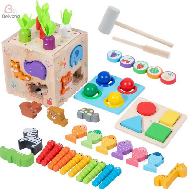 Wooden Activity Cube for Kids Montessori Intelligence Box